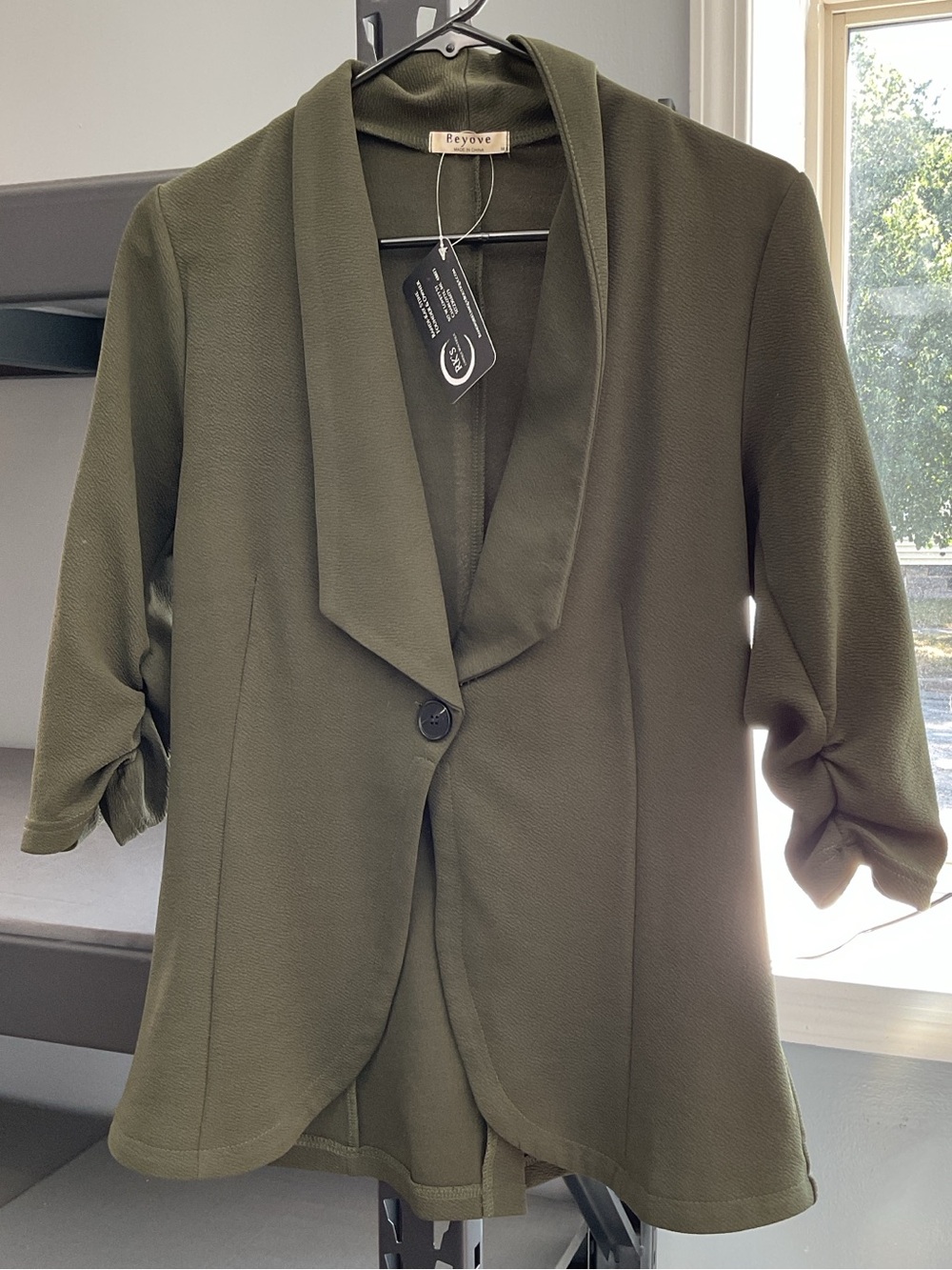 Beyove Olive Green Shawl Collar Blazer